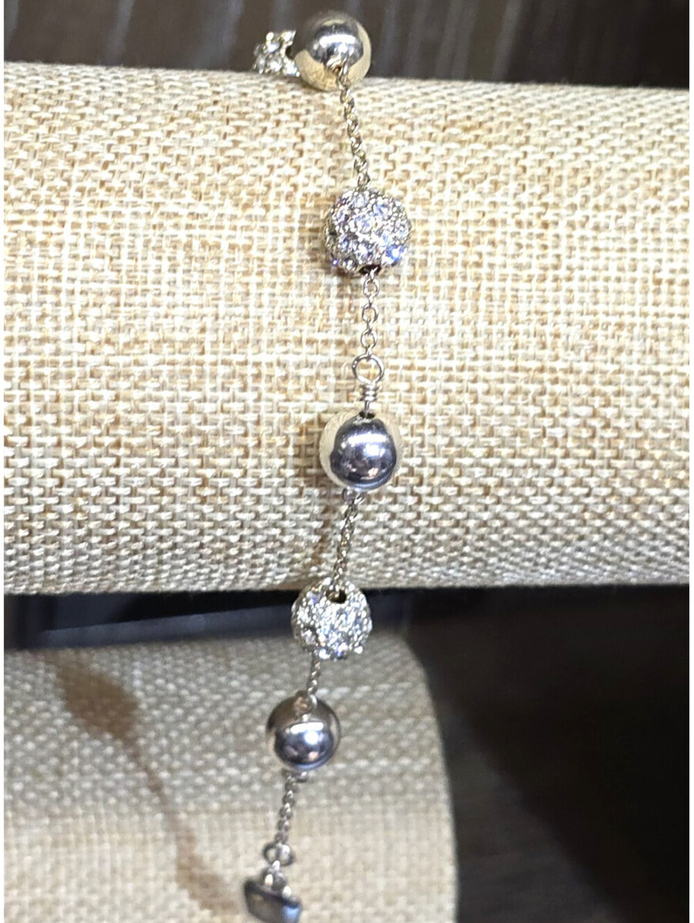 Ralph Lauren LRL Pave Crystal Ball Bead Bracelet Silver Tone
